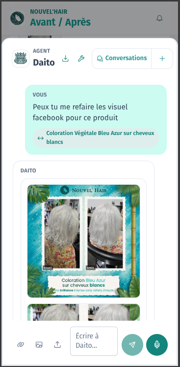 Conversation Daito : visuel Facebook composé pour un avant/après